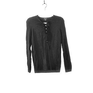 Gap Black Cotton Ruffle Henley Top Shirt Size L Large